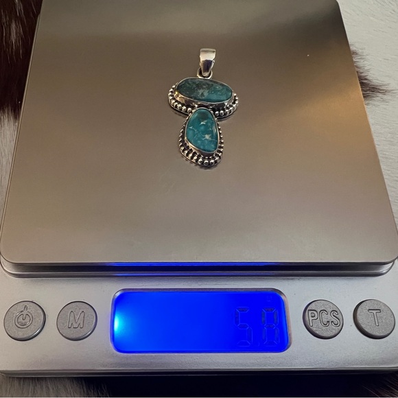 ❤️ White Water Turquoise Sterling Navajo Style 2 Stone Pendant 1.54”L - 5.8 Gram - Picture 6 of 13